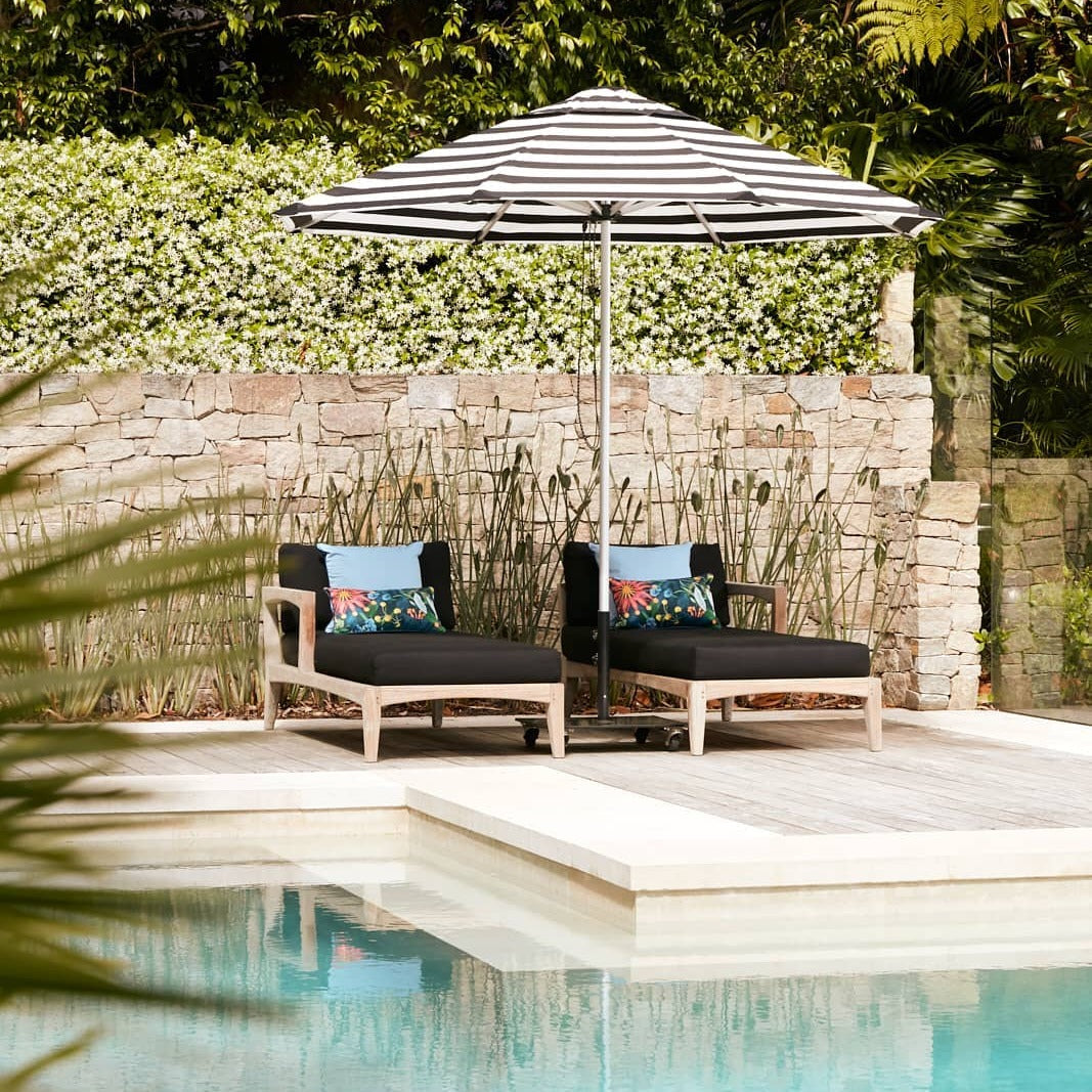large striped patio umbrellas Go Large ø280cm Umbrella & Black Base Set cadet