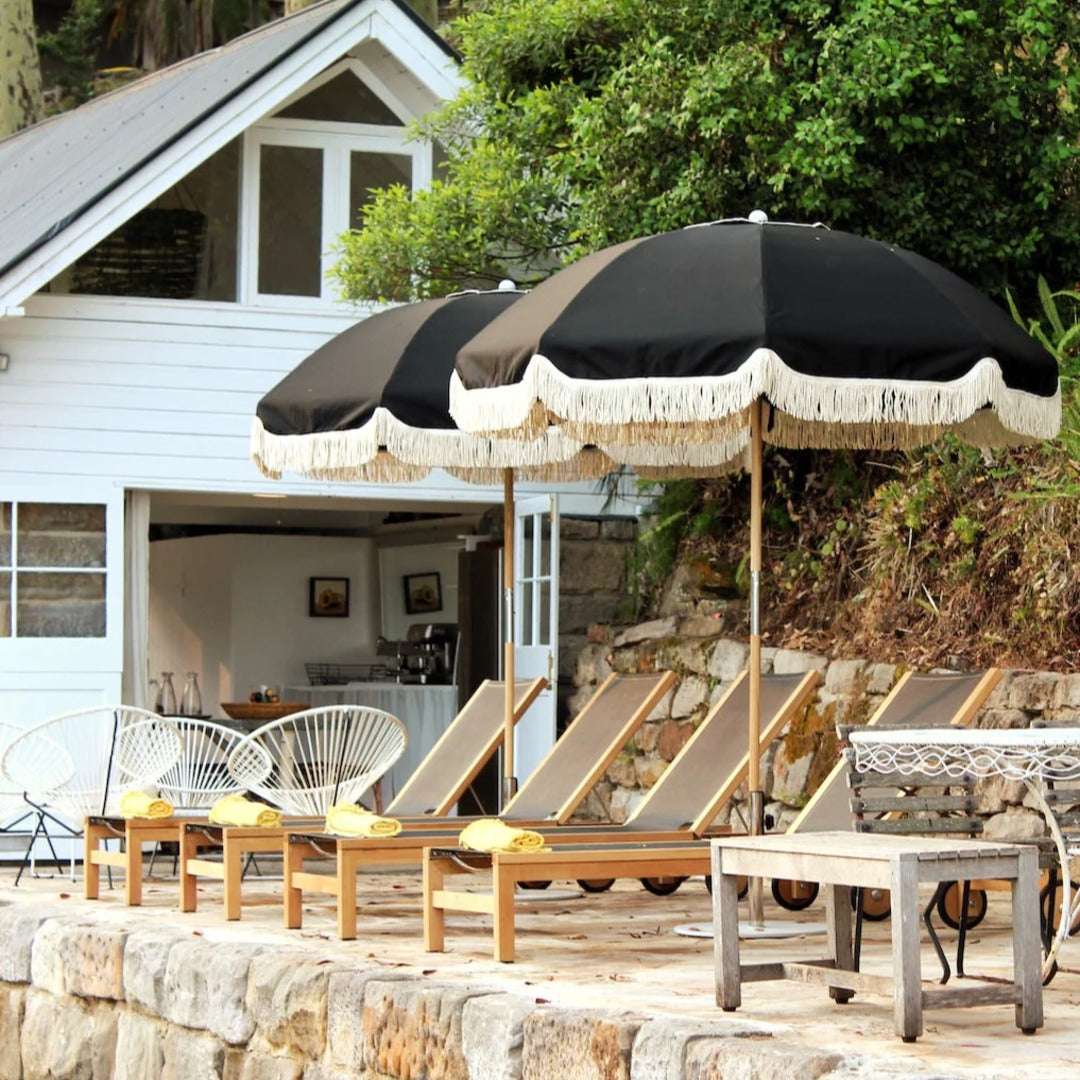 black and cream patio umbrella Basil Bangs Jardin Patio Umbrella 2.1m Black Frame