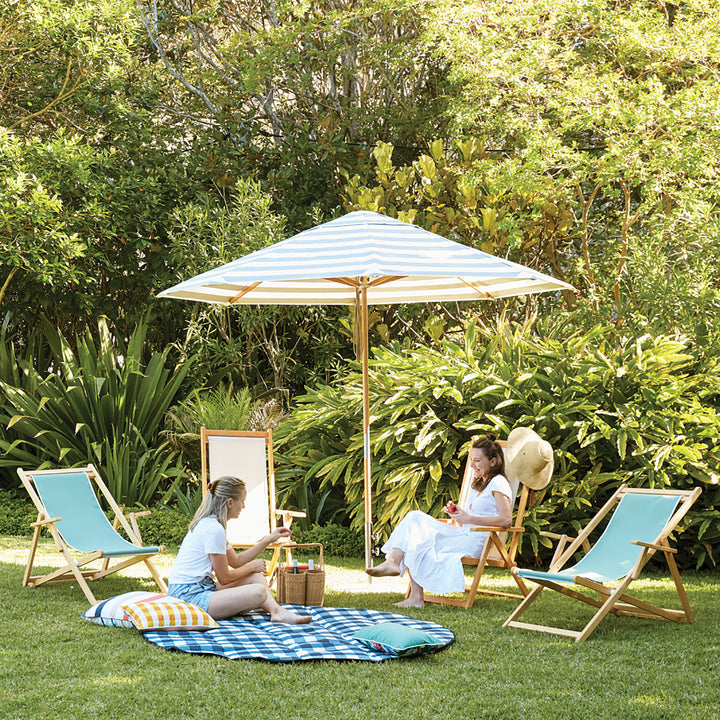 gingham patio umbrella Basil Bangs - Blue Blankets & Mats - Love Rug