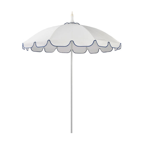 Pagoda outdoor umbrella in white with aluminum mast and fiberglass ribs