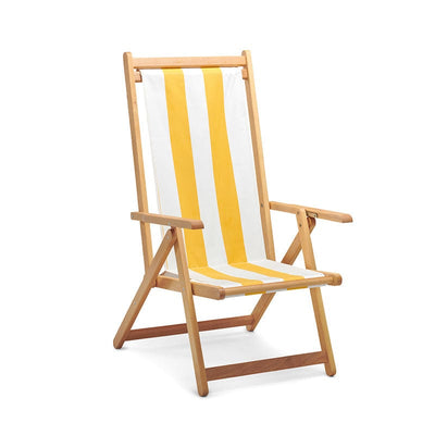 Looking for a stylish and durable outdoor chair? Look no further than the Basil Bangs Monte Deck Chair Marigold. Crafted in Italy with a solid timber frame and a premium outdoor fabric sling, it's the perfect place to unwind.