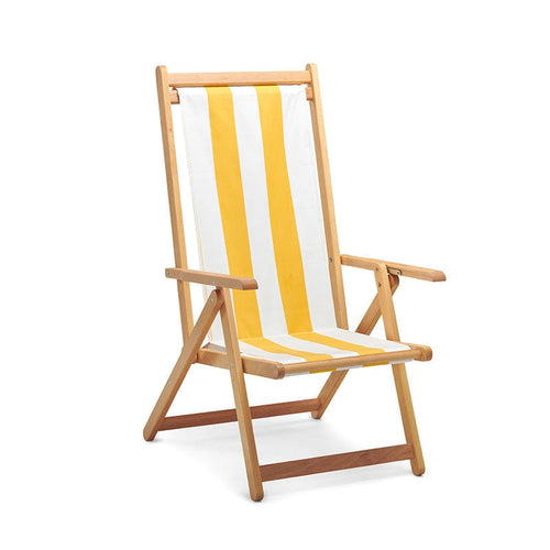 Looking for a stylish and durable outdoor chair? Look no further than the Basil Bangs Monte Deck Chair Marigold. Crafted in Italy with a solid timber frame and a premium outdoor fabric sling, it's the perfect place to unwind.